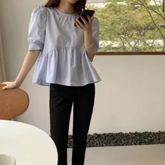 ペプラムブラウス パフスリーブ 半袖 ブラウス フレアトップス 韓国ファッション 大人可愛い フェミニン 春夏トップス おしゃれ オシャレ お洒落 かわいい 可愛い 人気 体型カバー ガーリー SA-640