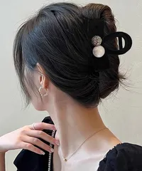 バンスクリップ 小さめ リボン パール