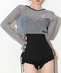 レースアップ ワンピース水着 2点セット