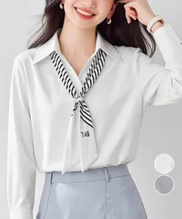 パール付きスカーフタイシャツブラウス上品