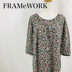 FRAME WORK　フレームワーク　ブラック　黒　美シルエット　小花柄　総柄　日本製　7分袖ワンピース 3660のサムネイル