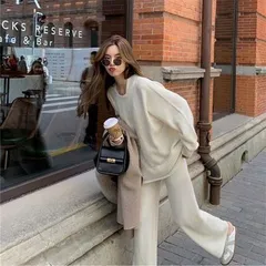 ふわふわ ニット セットアップ トップス ボトムス パンツ 長袖 レディース クルーネック セーター 上下 セット 秋 冬 おしゃれ 可愛い 無地 プチプラ 韓国　SA-552