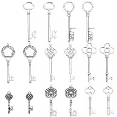 SUNNYCLUE　16個8種　鍵　チャーム　カギ　チャーム　かぎ　チャーム　キー　パーツ　魔法の鍵　ピアス　鍵形　イヤリング　キーオーナメント　ネックレス　ミックス　アンティークシルバー　合金　チャーム　アンティーク調　チベット風　チャーム　アクセサリー　パ