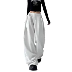 [レグエイト] スウェット パンツ レディース ワイド 下 コーデュロイパンツ レディース イージー ルーズ ストリート カジュアル オールシーズン ブラック グレー (JP, アルファベット, L, グレー) [グレー] [L]