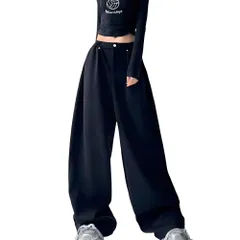 [レグエイト] スウェット パンツ レディース ワイド 下 コーデュロイパンツ レディース イージー ルーズ ストリート カジュアル オールシーズン ブラック グレー (JP, アルファベット, XL, ブラック) [ブラック] [XL]