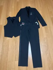 ブラック スーツ セット (ジャケット+ズボン+ベスト)