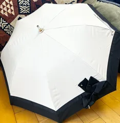ランバンオンブルー 日傘 長傘 白×黒リボン　　＊c0652