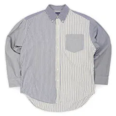 オールドギャップ OLD GAP 90s 90年代 クレイジーパターン ボタンタウンシャツ マルチ ストライプ ギンガムチェック 旧タグ USA ヴィンテージ アメリカ 古着 メンズ シャツ ブルー ホワイト L【中古】