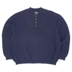エディーバウアー Eddie Bauer 00s 2000年代 Y2K ヘンリーネック コットンニット ジープニット  無地 定番 ビッグサイズ USA ヴィンテージ 古着 メンズ ニット セーター ネイビー 紺 XL【中古】