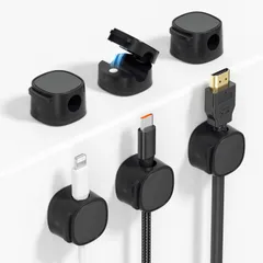 マグネット アクリル粘着パッド ケーブルクリップ ABS樹脂 USB配線収納 垂直 貼付 片手で簡単操作 7.5mm幅スロット 磁石 卓上ケーブル整理 マグネットケーブルホルダー バネ式ケーブルホルダー デスクトップ、車、壁、寝室 Type-C充電ケーブル 電