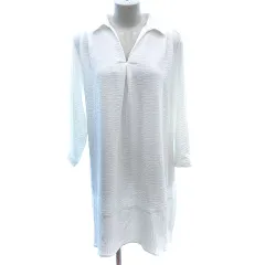 シューラルー SHOO・LA・RUE シャツワンピース ミニ スキッパーカラー ストライプ 七分袖 F アイボリー 白 ホワイト /AU