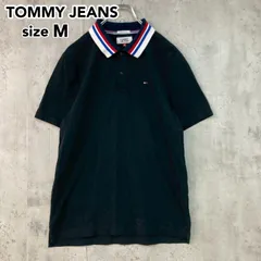 TOMMY JEANS トミージーンズ ポロシャツ 半袖 ネイビー DM0DM04719 レギュラーフィット トリコロールカラー 襟ライン ワンポイントロゴ フラッグロゴ 刺繍 鹿の子 トップス カットソー  Mサイズ ★ ■◆
