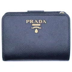 PRADA (プラダ) サフィアーノ ロゴ レザーコンパクトウォレット 二つ折り財布 ブラック/ゴールド GD金具 1ML018