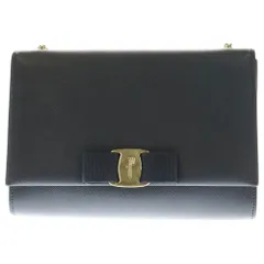 FERRAGAMO (フェラガモ) ヴァラリボン チェーンウォレット ゴールド金具 ブラック レザー