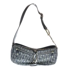 Christian Dior (クリスチャンディオール) トロッター ショルダ-バッグ ハンドバッグ ワンショルダーバッグ ネイビー ブルー レザー×キャンバス シルバー金具
