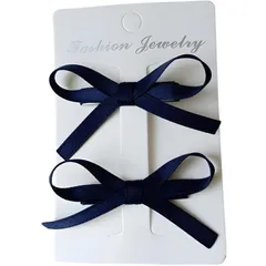 SakuraLovely8 リボン ヘアアクセ ヘアクリップ バレッタ 髪飾り 成人式 卒業式 2個 (ネイビー) [ネイビー]