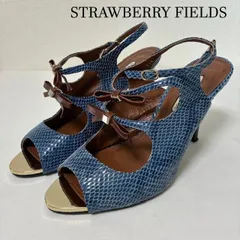 STRAWBERRY-FIELDS　ストロベリーフィールズ　23.5cm 9cmヒール　パイソン型押しレザー　ゴールドトゥープレート　バックストラップサンダルのサムネイル