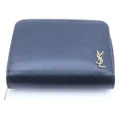 SAINT LAURENT PARIS (サンローランパリ) タイニーモノグラム コンパクトジップウォレット 二つ折り財布 コインケース ブラック レザー 635263 ゴールド金具