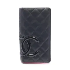 シャネル CHANEL 二つ折り長財布 カンボンライン ブラック レザー パテントレザー カンボン ZIP長財布 レディース Used A