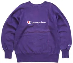 90s USA製 Championチャンピオン スクリプト ビッグロゴ刺繍 リバースウィーブ スウェット 紫 フェード L★オールド ビンテージ デカロゴ
