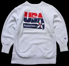 リサイズ★90s USA製 Championチャンピオン USA BASKETBALL アップリケ&刺繍 リバースウィーブ スウェット 杢グレー★ビンテージ カスタム
