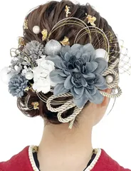 【特価】グレー 灰色 ヘアアクセサリー ボブ メッシュ飾り 金箔 ピンポンマム 和玉 組紐 DG005 水引 ドライフラワー 前撮り 結婚式 着物 和装 袴 卒業式 振袖 髪飾り 成人式