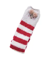 [ReiLuana] ロング ソックス ぽかぽか アニマル 保温 防寒 レディース 靴下 冷え性 対策 あったか ルーム (JP, アルファベット, Free Size, 赤ボーダー) [レッドボーダー] [Free Size]