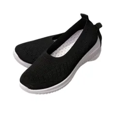 [DeerLuxe] ニットスニーカー メッシュ 通気性 レディース カジュアル スリッポン (A.ブラック, 26.0 cm) [A.ブラック] [26.0 cm]