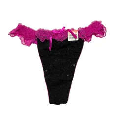 aimerfeel エメフィール Tバックショーツ M ブラック ピンク レース フリル リボン スパンコール ランジェリー ソング タンガ 下着 Black Pink Thong
