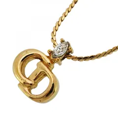 ★SALE【6jbb0406-k】クリスチャンディオール ネックレス CDロゴ GPメッキ ラインストーン ゴールド【中古】レディース