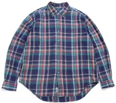 00s ラルフローレン CLASSIC FIT マドラスチェック ボタンダウン コットン フランネルシャツ XL★インド綿 ヘビーネル ビッグサイズ