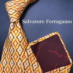 【美品】Salvatore Ferragamo ネクタイ 総柄 イエロー 茶色