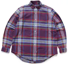 90s ラルフローレン マドラスチェック ボタンダウン コットン フランネルシャツ L★オールド ビンテージ ロゴ刺繍 ビッグサイズ