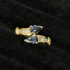 鑑別カード付 新品仕上済み 天然ブルーサファイア 1.00ct 天然ダイヤ 0.1ct デザイン リング K18 12号 4.2g 金 イエロー ゴールド 指輪