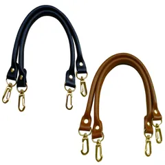 (ブラック×ブラウン) 合計4本セット 2色 修理 交換 本革製 着脱可能 ナスカン式 バッグ用ハンドル Felimoa