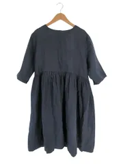 スタンプ アンド ダイアリー STAMP AND DIARY ワンピース 五分袖 ひざ丈 無地 リネン ネイビー QQQ