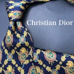 【美品】Christian Dior ネクタイ 紋章柄 ネイビー 紺 ゴールド