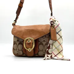 COACH コーチ ショルダーバッグ ベージュ キャンバス レザー ブラウン