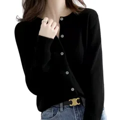 [CALM.st] カーディガン ニット レディース 薄手 前開き 体型カバー 高見え ゆっ��り セーター シンプル 上品 伸縮 保温 カジュアル オフィス 通勤 日常 羽織 無地 もちもち 軽量 持ち歩き 冷え 対策 重ね着 あたたかい 女子  [2XL]