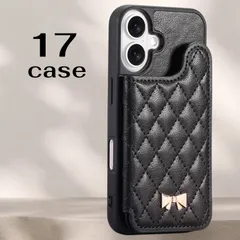 新品　iPhone17用ケース　手帳型　多機能スマホケース　フリーポケット　カード収納　ミラー付き　スタンド  大人可愛い  保護ケース　ブラック