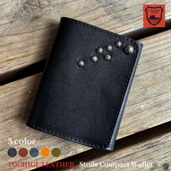 Tochigi Leather Wallet, Compact Wallet, Mini Wallet, Studded Wallet, Bi-fold Wallet, Men's Wallet, Small Wallet, Made in Japan, Brand New, Available in 5 Colors [WL001W-ST12], Free Shipping