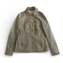 希少　希少カラー　DRIES VAN NOTTEN　ドリスヴァンノッテン　ナポレオンジャケット　ダブルブレスト　カーキ　サイズ38　シルク　コットン　９連ボタンのサムネイル
