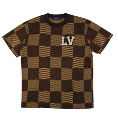 美品★LOUIS VUITTON★ルイヴィトン・メンズ ショートスリーブコットンダミエクルーネックウィズストラスLVパッチ クリスタルストーン付き サマーニット Tシャツ 2024年モデル (XS/約SM相当) イタリア製 トップス 春夏服 ブランドのサムネイル