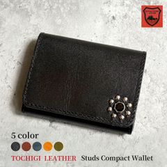 Tochigi Leather Wallet, Compact Wallet, Mini Wallet, Studded Wallet, Bifold Wallet, Men's Wallet, Small Wallet, Made in Japan, Brand New, Available in 5 Colors [WL001W-ST2] Free Shipping