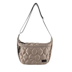 【新品】 [リズデイズ] ショルダーバッグ レディース 斜めがけ 大人 軽量 大容量 大きめ a4 ナイロン 撥水 キルティング (グレーベージュ/ブラック) 1