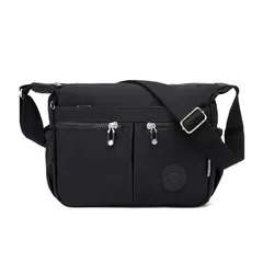 【新品】 [NOTAG] レディース ショルダーバッグ 斜めがけ 大容量収納 ナイロン 多機能 肩掛け コンパクト 防水 ポケット多い 鞄 軽量 無地 カジュアル 人気 通学 通勤 旅行 母の日 プレゼント (Black) 0