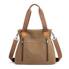 【新品】 [FANDARE] トートバッグ 2way ショルダーバッグ レディース 大容量 キャンバス 帆布 斜めがけ 肩掛けカバン 人気 シンプル カジュアル 通勤 通学 旅行 ブラウン 1