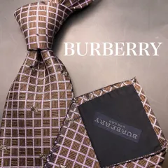 【美品】BURBERRY ネクタイ ブラウン チェック柄 ブラウン 総柄