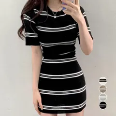 サマーニットワンピース ボーダー柄 韓国 レディース ラウンドネック タイトワンピース カジュアル 春夏 ショート丈 セクシーワンピース 半袖 ミニ 着やせ ワンピ お洒落 夏 ワンピース サマーニット 新品 未使用 1412