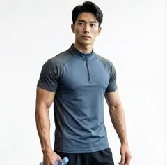[Coup de Coeur！] スポーツ Tシャツ メンズ ハーフジップ 半袖 トレーニングウェア 接触冷感 吸汗速乾 4WAYストレッチ 立ち襟 ジム ランニング フィットネス 筋トレ (JP, アルファベット, L, ブラック) [ブラック] [L]